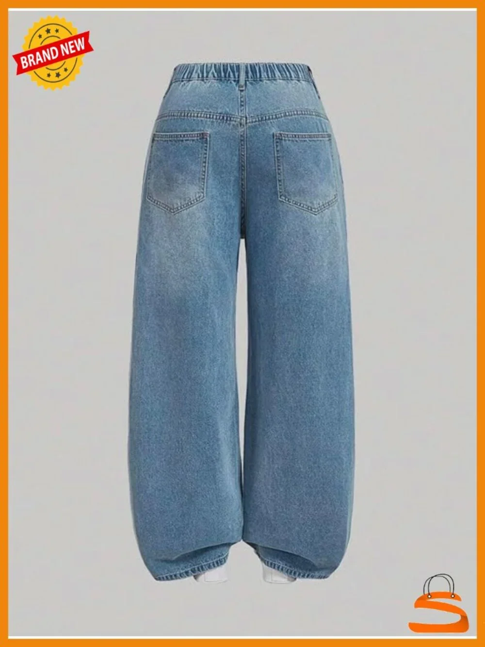 High Waist Wide Leg Baggy Elastic Waistband Jeans